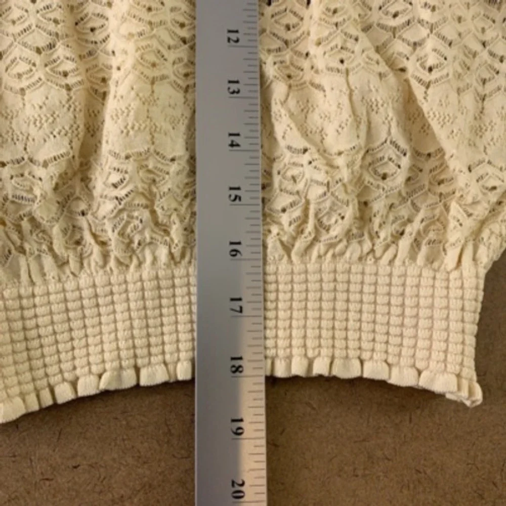 Zara Womens Blouse Beige Geometric Long Sleeve Off Shoulder Ruffle Lace S New
